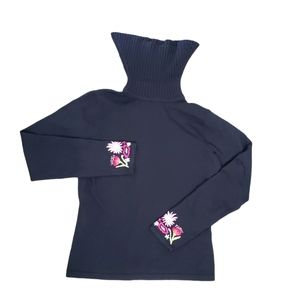 Black knit turtleneck with floral embroidery size medium